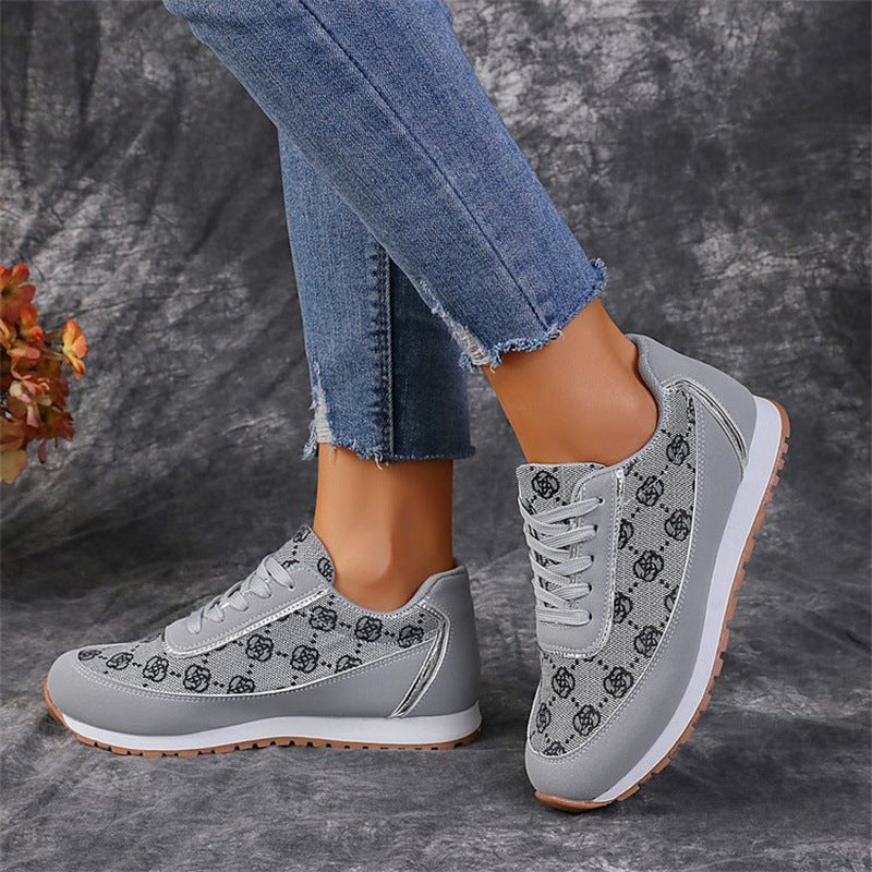 Zapatillas con Cordones Estampado Floral Moda Informal Ligeras Transpirables para Caminar Correr Deportes Planas para Mujer