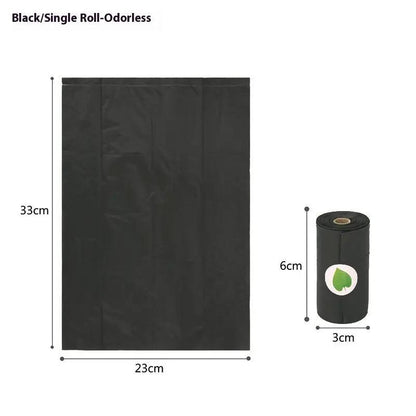 EPI Environmentally Friendly Degradable Pet Garbage Bag; black 23×33 cm bag sheet and 3×6 cm roll (two items), AdTec.