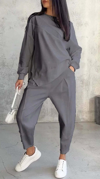 Ensemble Pull Femme Col Rond Ample Et Irrégulier À Manches Longues