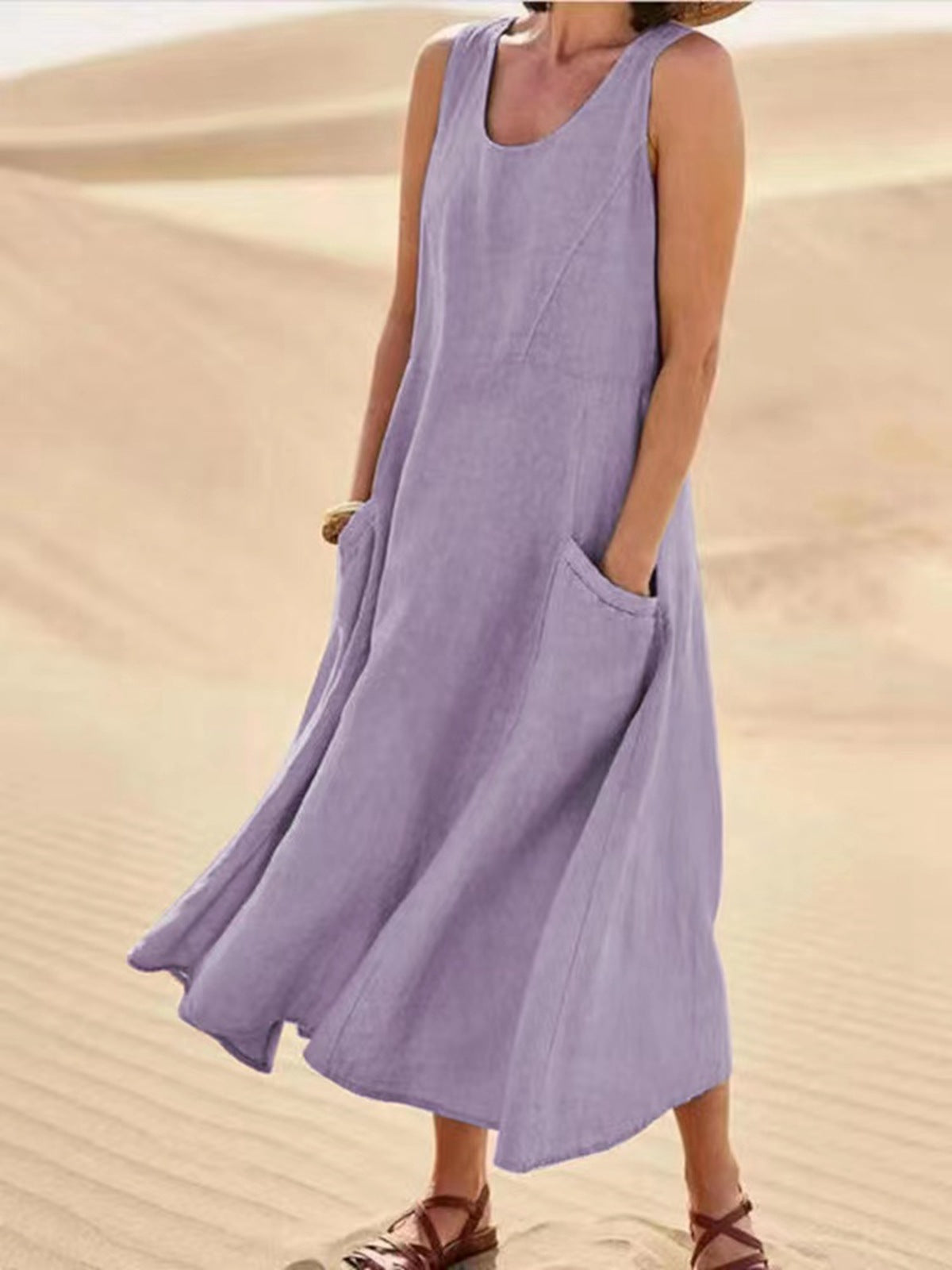 Vestido Largo de Verano sin Mangas con Bolsillos, Vestidos Casuales Sueltos de Moda, Ropa de Mujer