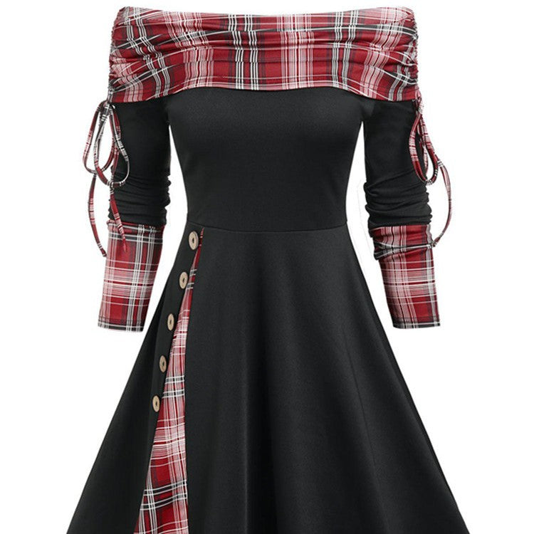Nouvelle Robe Longue D'Automne Et D'Hiver Pour Femmes Avec Grande Balançoire À La Taille Et Manches Longues À Épaule Dénudée