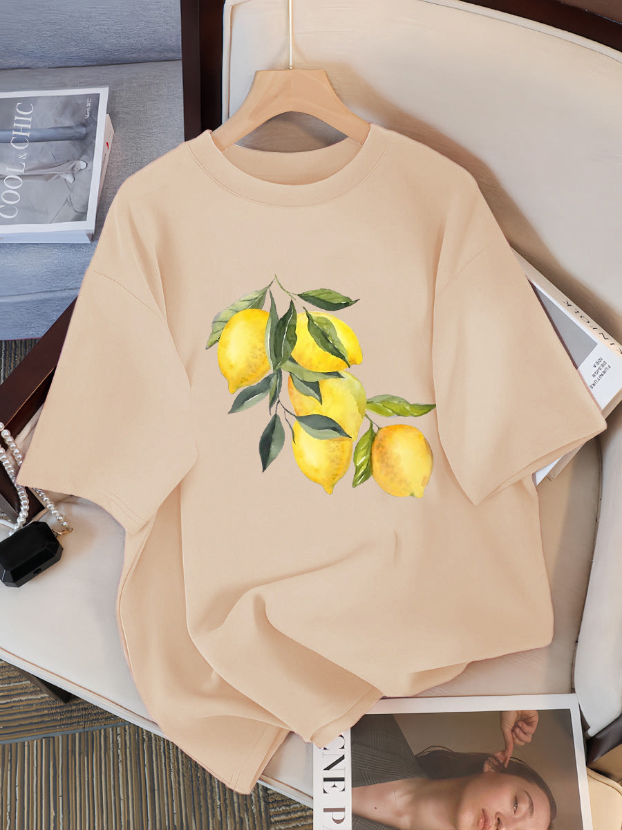 Camisetas con estampado creativo de limón para mujer, tops informales suaves a la moda