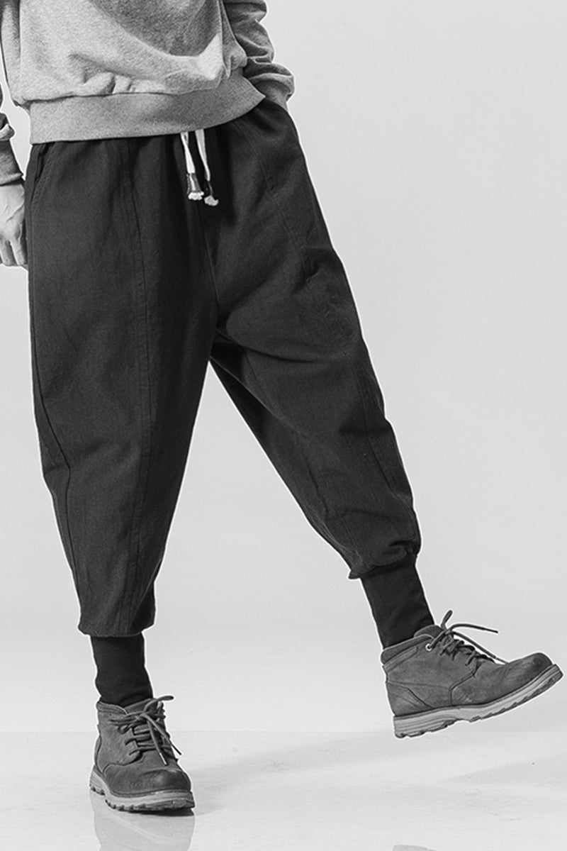Pantalon sarouel en coton et lin pour homme style hip-hop