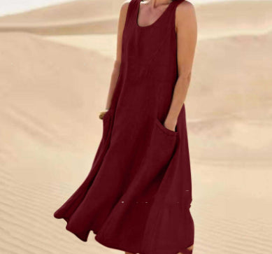 Vestido Largo de Verano sin Mangas con Bolsillos, Vestidos Casuales Sueltos de Moda, Ropa de Mujer