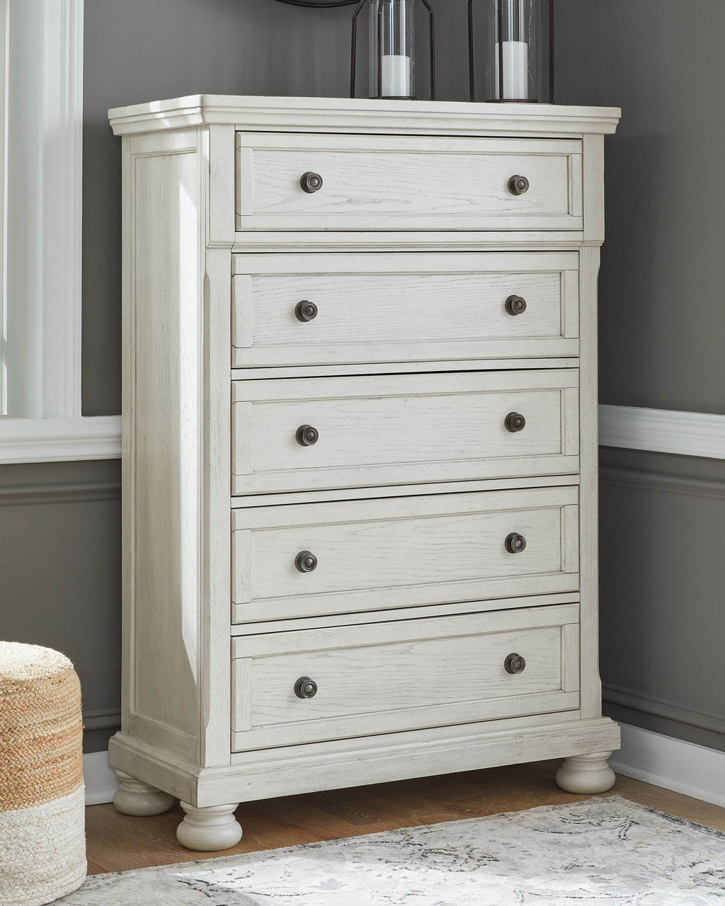 Antique White Robbinsdale 6pc Sleigh Bedroom Set With Storage Drawers-2
