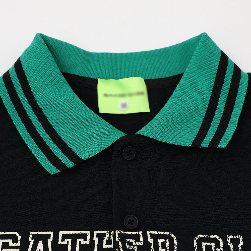 Color blocked lapel short sleeved T-shirt
