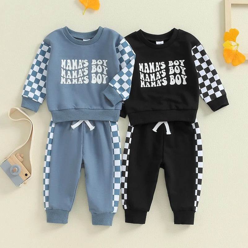 Ensemble pull à carreaux imprimé à manches longues pour enfants