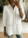 Patchwork Floral Woven Ribbon Cotton-Linen Shirt