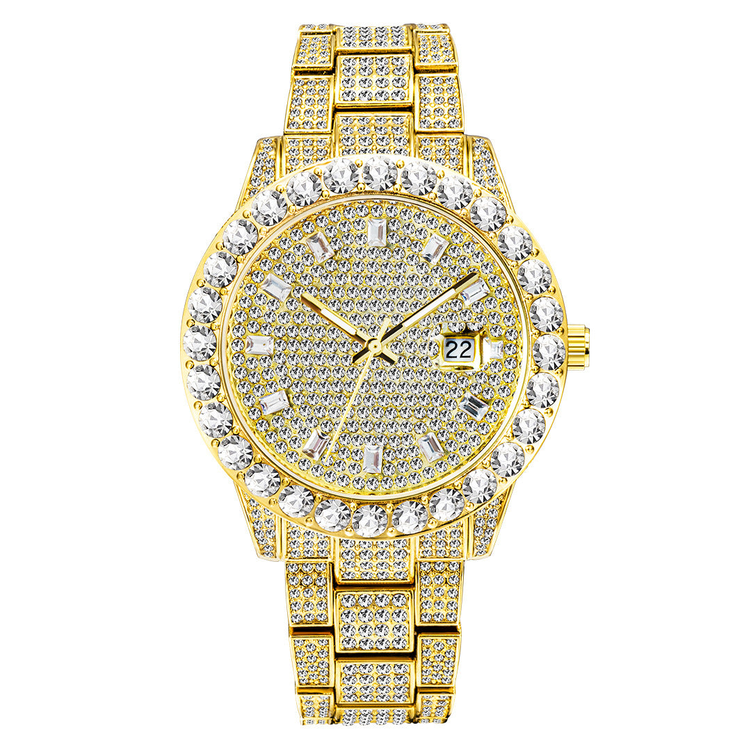 Reloj de esfera grande de diamante completo a la moda