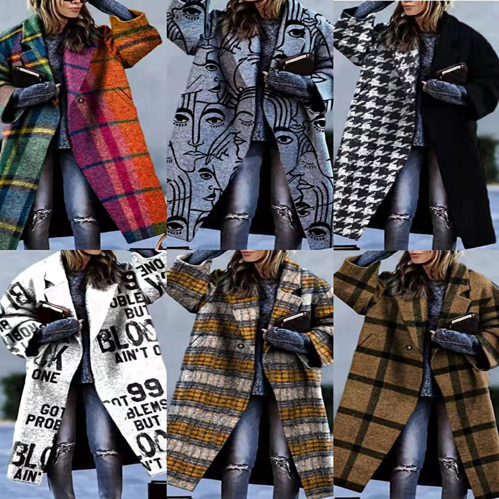 Manteau à carreaux à manches longues pour femmes, assorti de couleurs