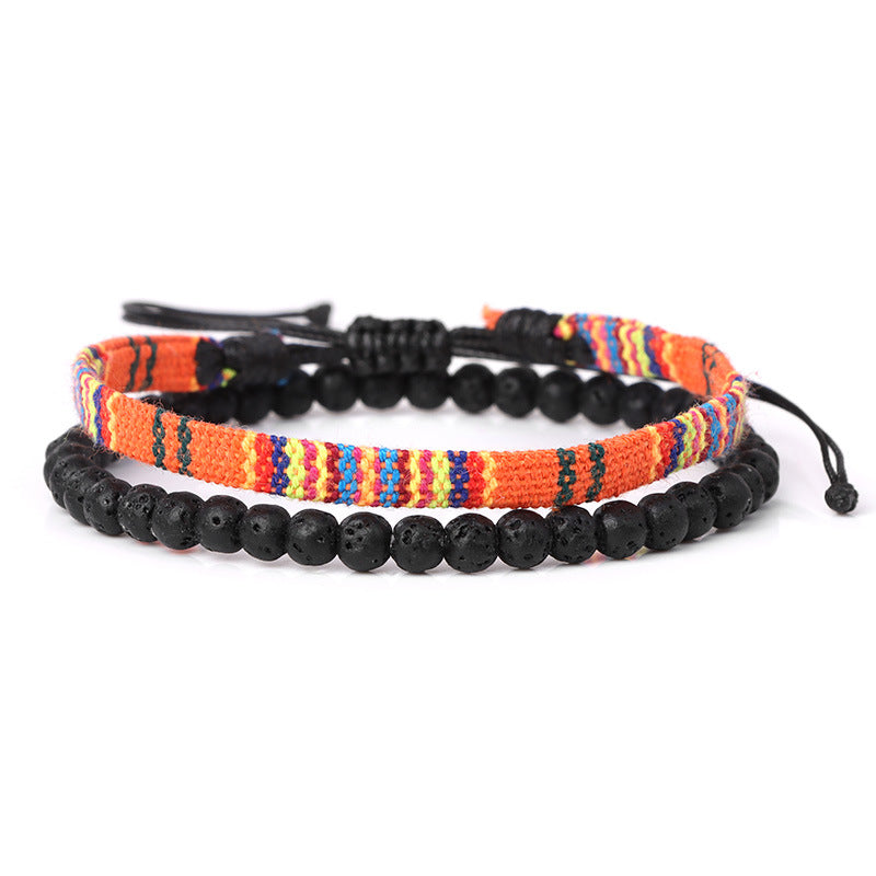 Bracelet tressé bohème en roche volcanique de lave pour homme