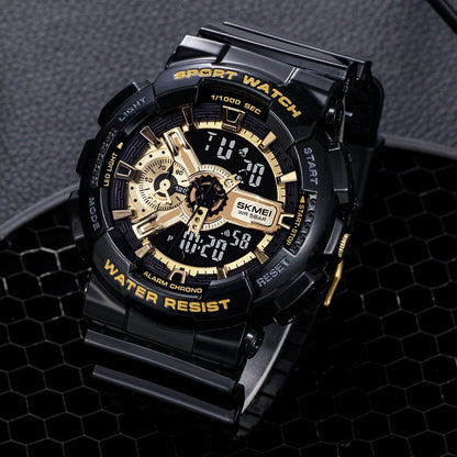 Reloj electrónico deportivo clásico negro y dorado con doble pantalla para estudiantes, reloj para adolescentes, niños y niñas