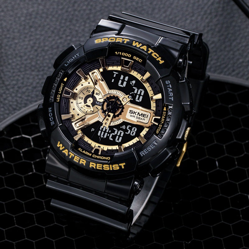 Reloj electrónico deportivo clásico negro y dorado con doble pantalla para estudiantes, reloj para adolescentes, niños y niñas