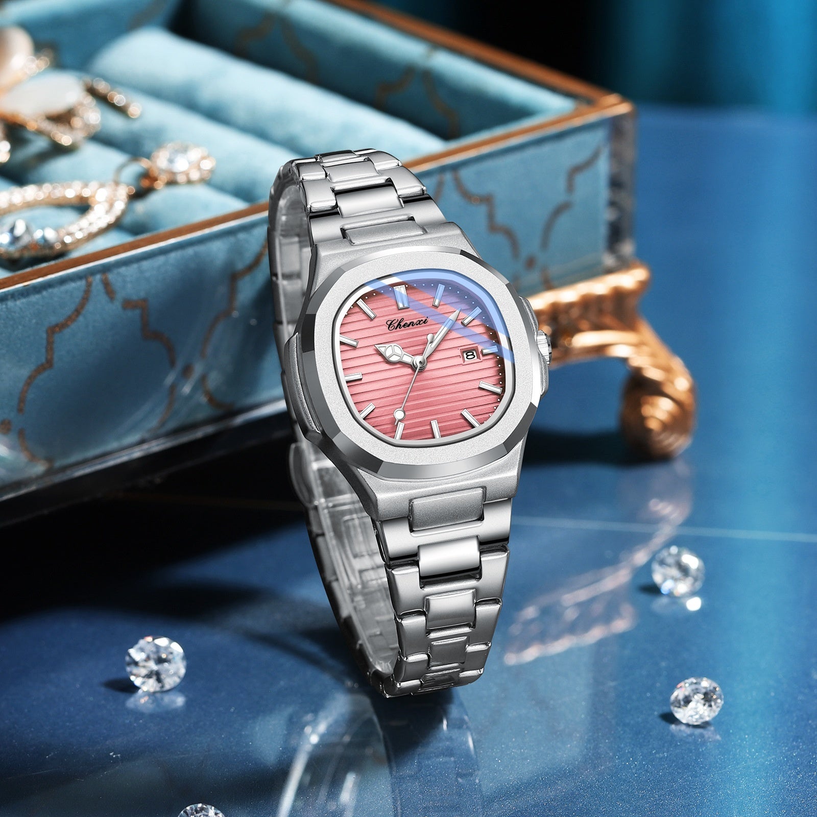 Chenxi Montre Acier Couple Lumineuse Étanche Simple Tendance