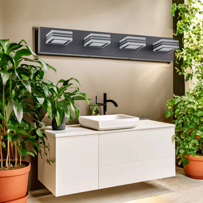 LED Modern Black Vanity Lights, 4-Lights Acrylic Matte Black Bathroom Vanity Lights Over Mirror by eprolo