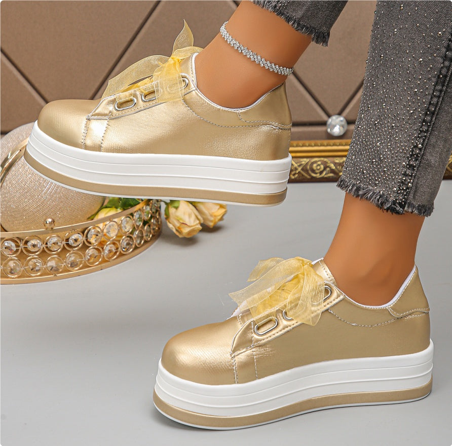 Chaussures plates à lacets et bout rond pour femmes, de grande taille, décontractées, style européen et américain