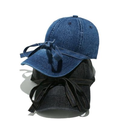 Gorra de béisbol de tela vaquera lavada con lazo