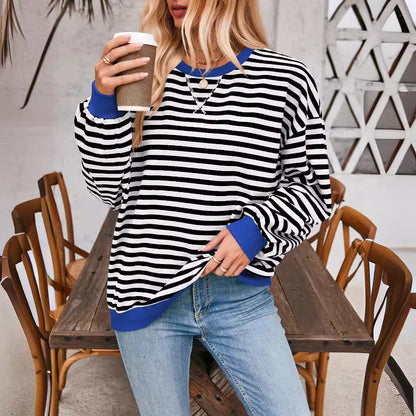T-shirt ample à manches longues rayé, pull décontracté pour vêtements pour femmes
