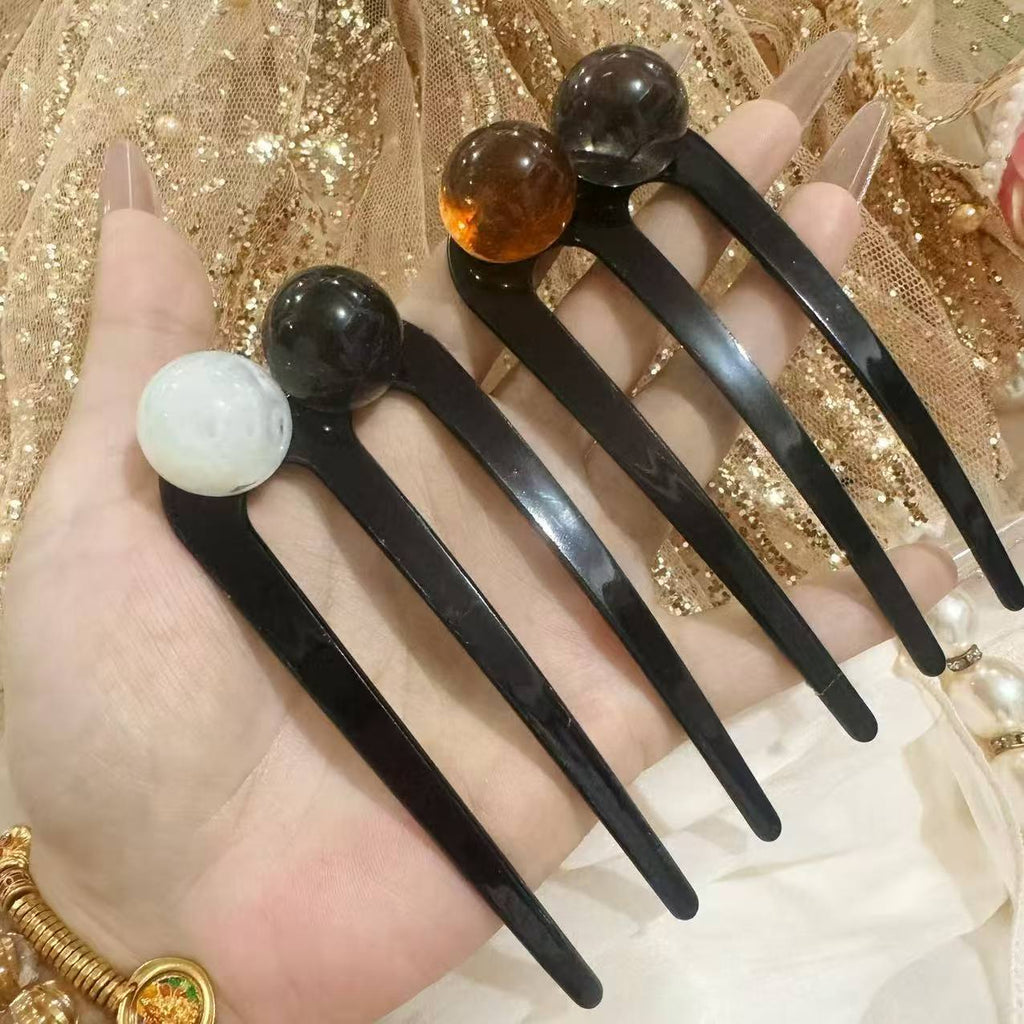 Simple Beads Three-tooth Hairpin For Women All-matching Graceful