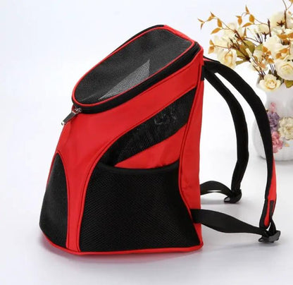 Premium Breathable Pets Travel Backpack Carrier by AdTec in red with black mesh panels