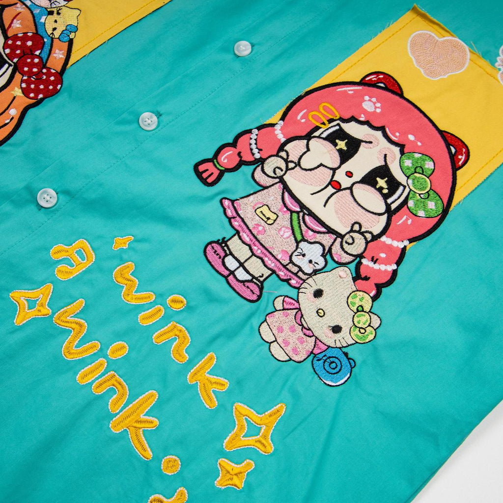 Cartoon sticker embroidered short sleeved shirt