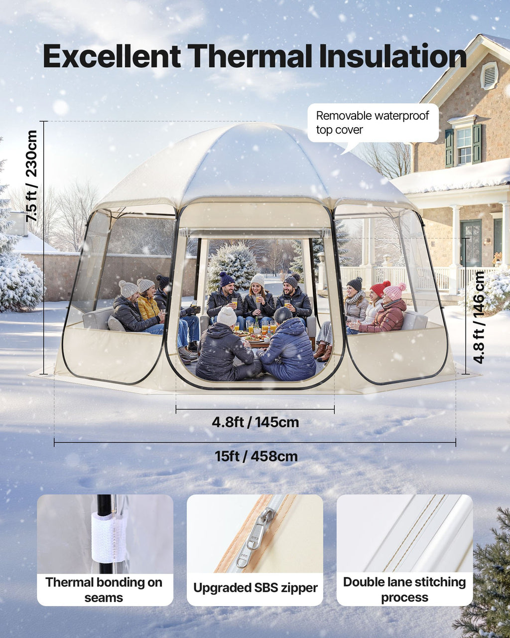Pop Up Bubble Tent, 15 X 13.8 Ft Waterproof & UV-Resistant, Clear Camping Tent Shelter