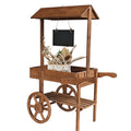 Two-Tier Wooden Plant Trolley Stand with Wheels
