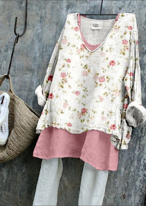 Manga Larga Informal Estampada Suelta Floral para Mujer
