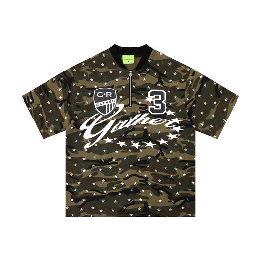 Chemise à manches courtes entièrement imprimée camouflage étoiles