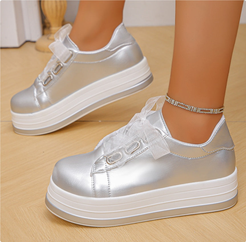 Chaussures plates à lacets et bout rond pour femmes, de grande taille, décontractées, style européen et américain