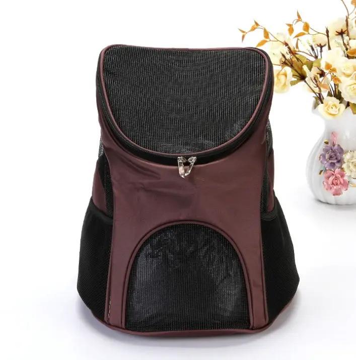Premium breathable pets travel backpack carrier in burgundy with black mesh panels