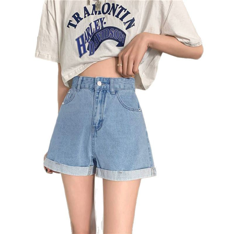 Pantalones cortos vaqueros informales versátiles para mujer, de talle alto, adelgazantes, para primavera y verano.