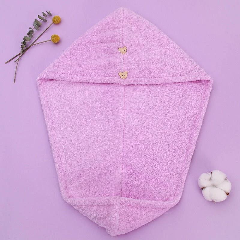 Super absorbent double-layer thickened coral velvet quick drying hair towel, shower cap, and headband towel by eprolo