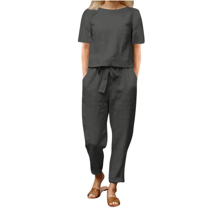 Ensemble pantalon large en coton et lin pour femme