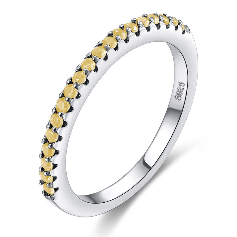 Bague en Zircon Incrustée de Diamants Simples sur une Seule Rangée