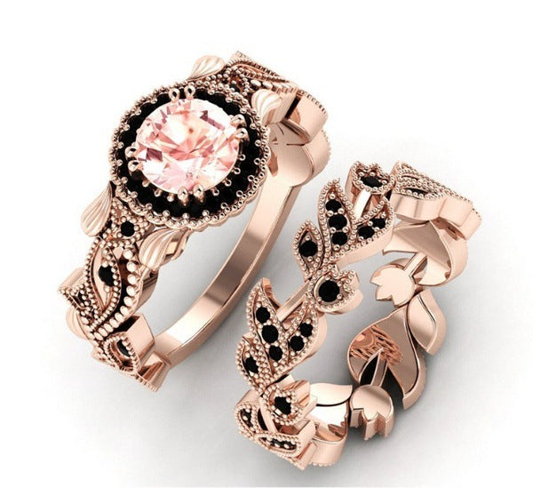 Ornament Rose Gold Floral Leaf Set With  Zirconium Set Ring