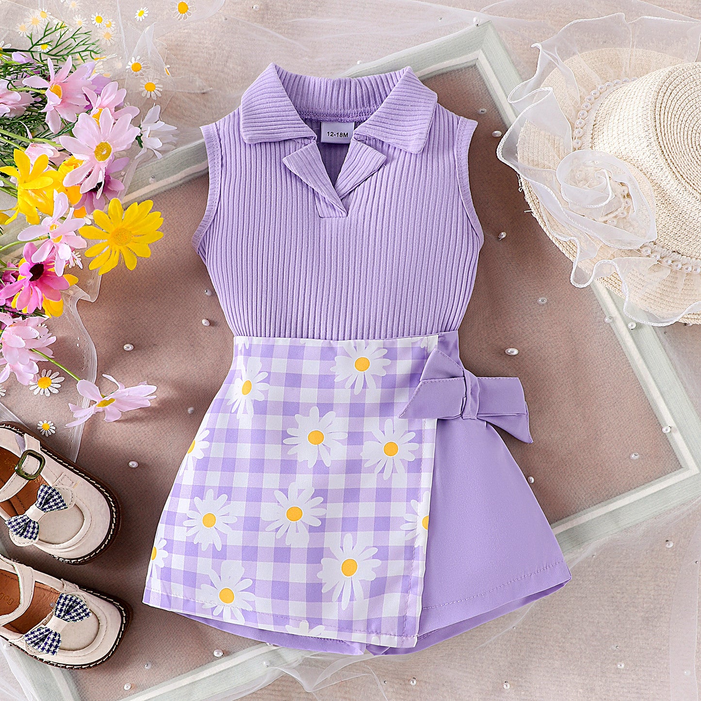 Ensemble short et top à carreaux pour fille