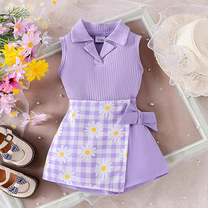 Ensemble short et top à carreaux pour fille