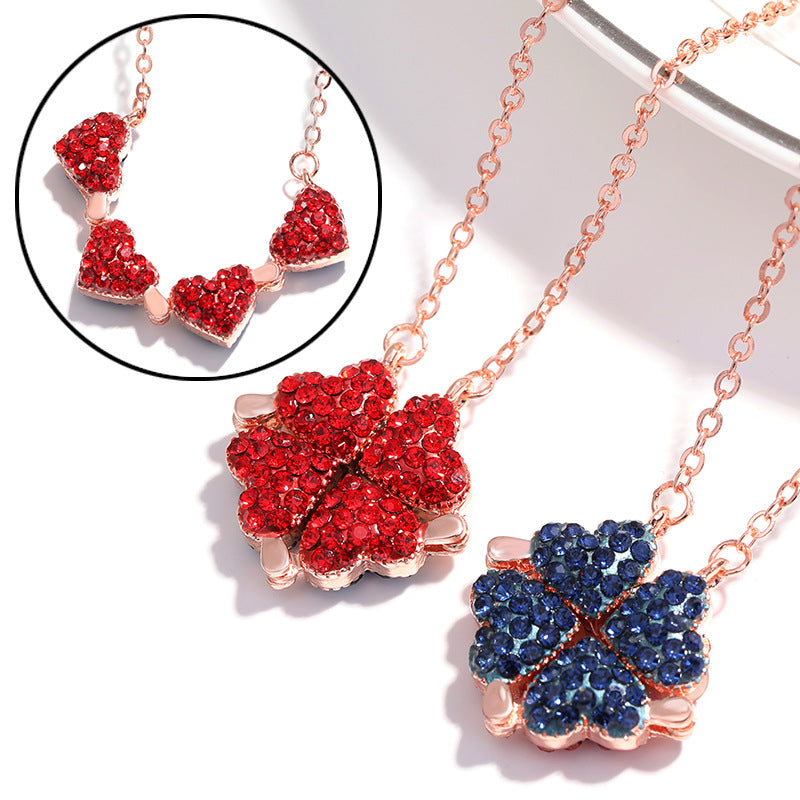 Collar Amor Plegable Latido Oro Rosa Diamantes Rojos