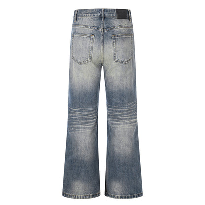 Whitewashed ripped denim micro pull pants