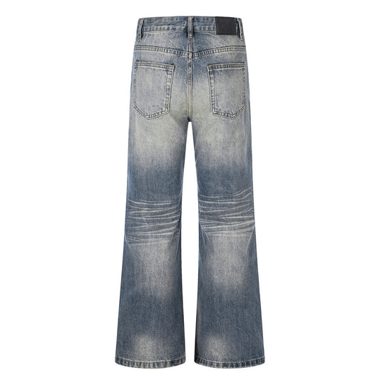 Whitewashed ripped denim micro pull pants