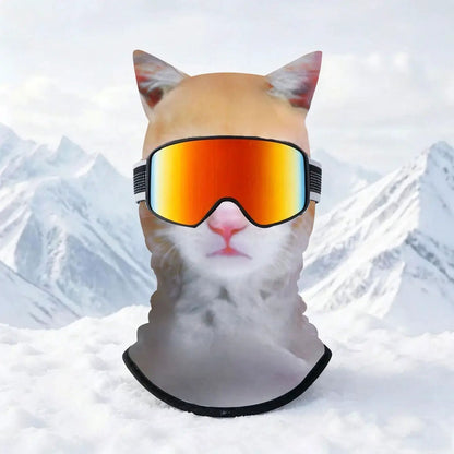 Realistic winter ski balaclava with cat-ear hood and mirrored ski goggles