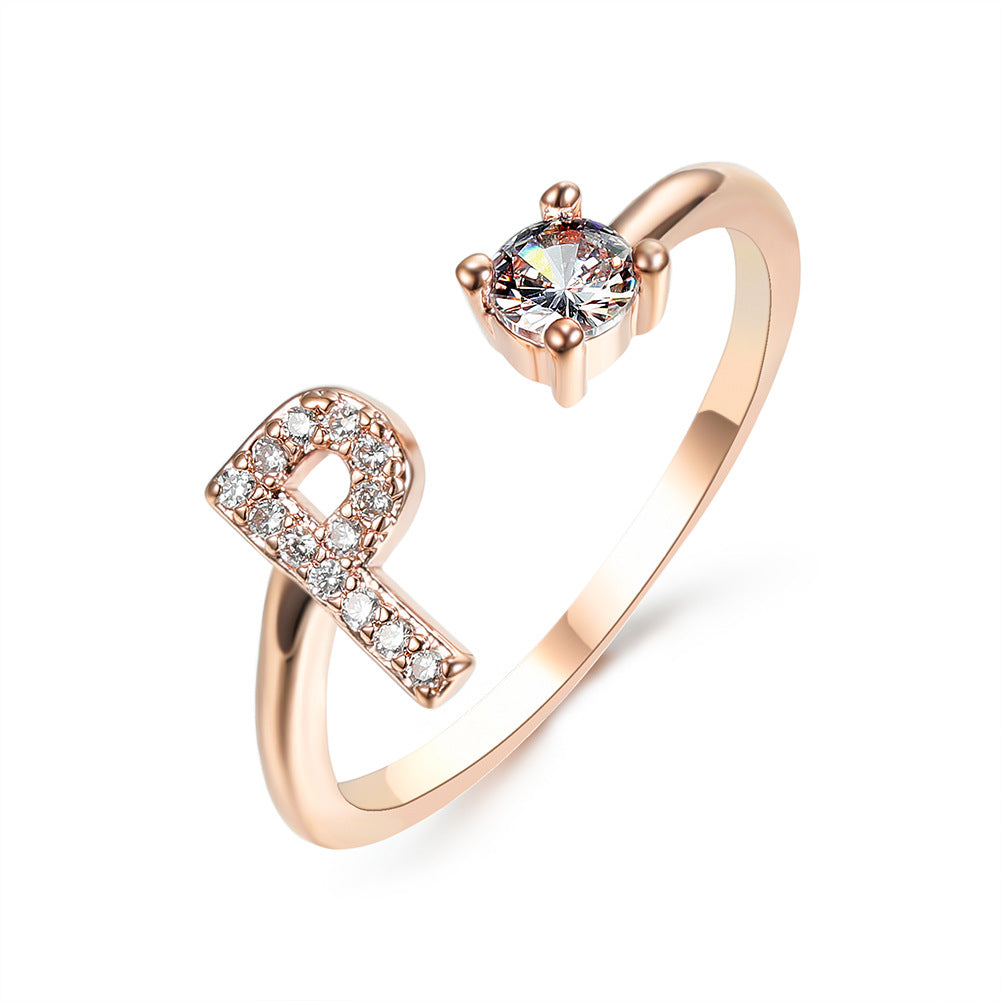 Anillo ajustable de nuevo diseño con 26 letras iniciales, joyería de moda para mujer, joyería simple y elegante