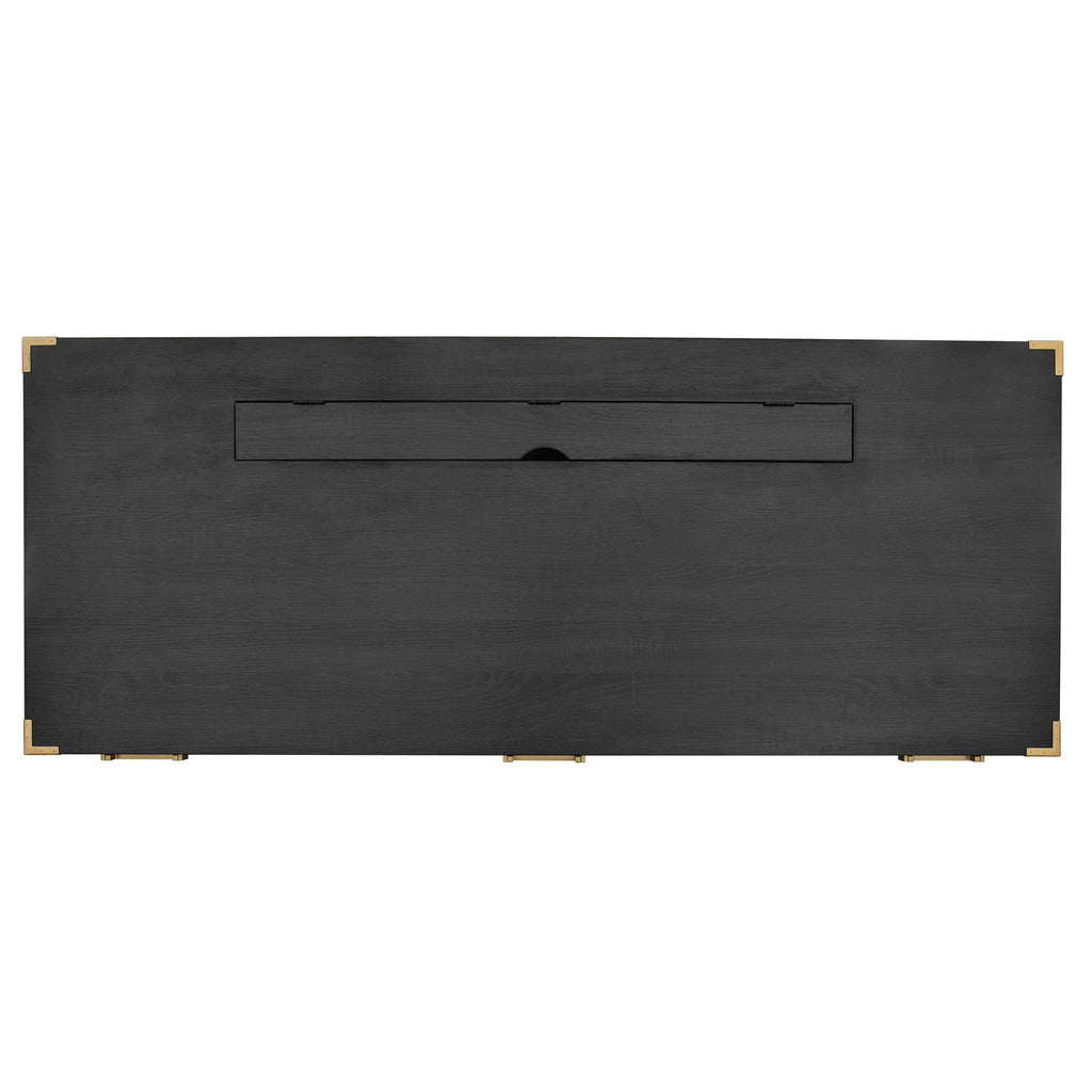 70 inch classic and traditional executive desk with metal trim, writing desk with 2 file drawers, USB ports, and sockets, black by eprolo