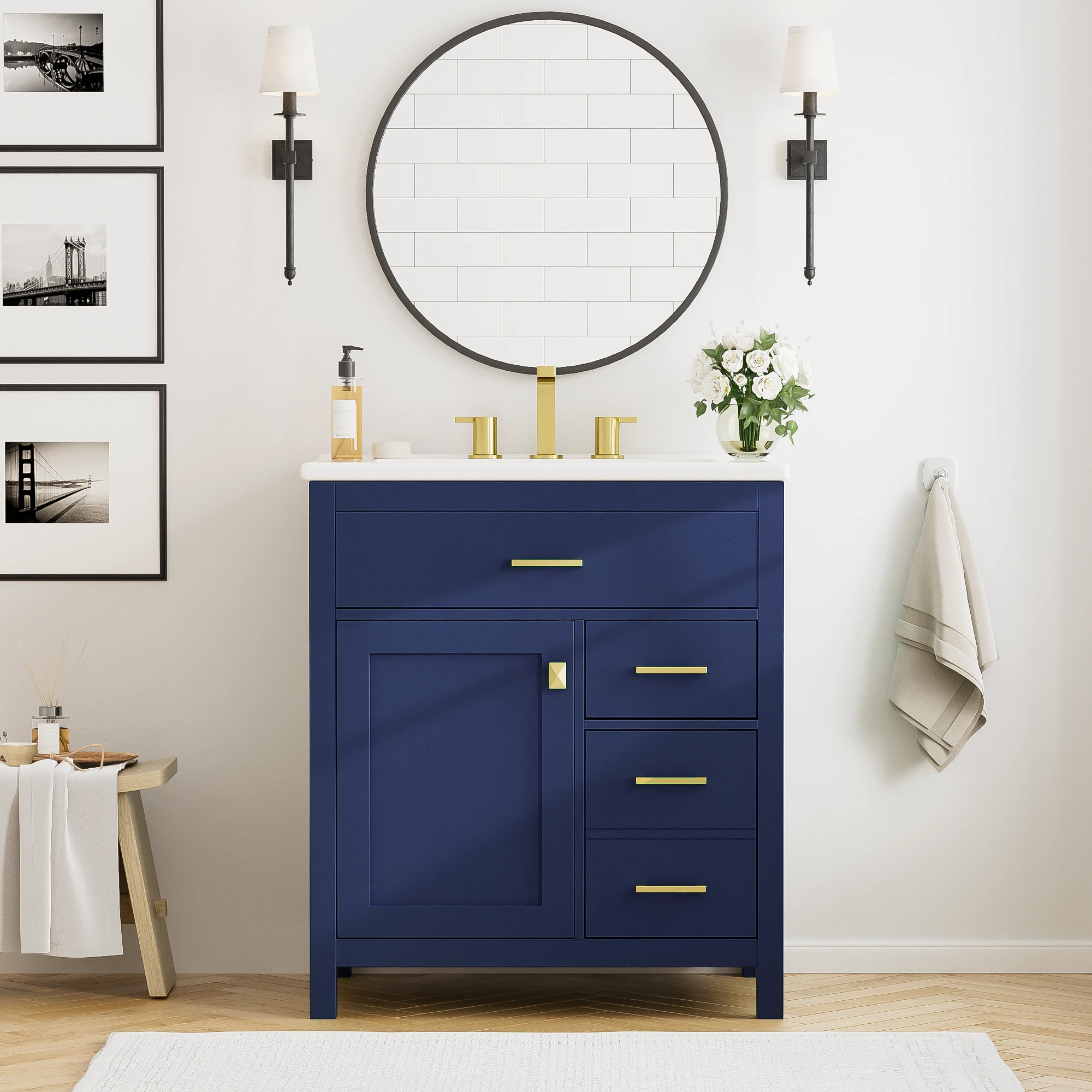 30-Inch Blue Bathroom Vanity with Ceramic Sink and Ample Storage - Ideal Choice for Small Bathrooms by eprolo