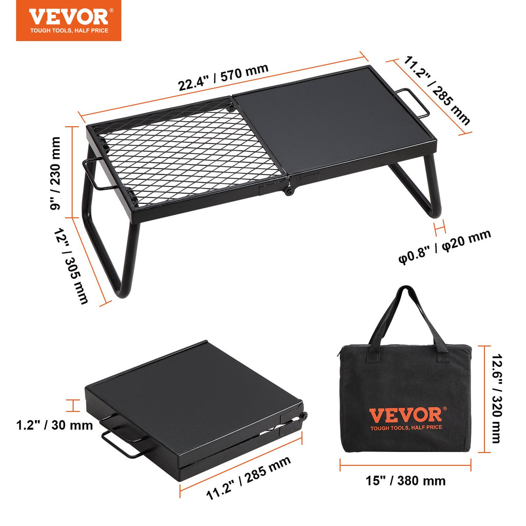 Grille de cuisson pliable pour feu de camp, grille en acier robuste