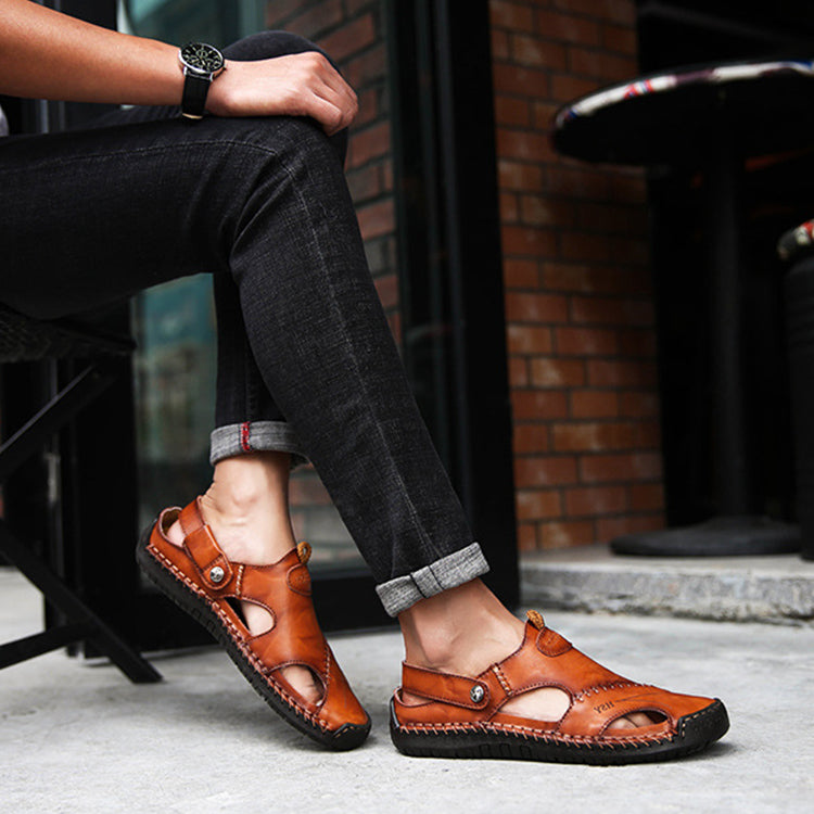 Sandales fermées pour hommes - Chaussons d'été ajustables - Tongs de plage à la mode