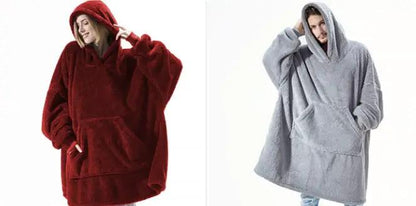 Two oversized fleece hoodies with big front pockets in red and gray by AdTec.