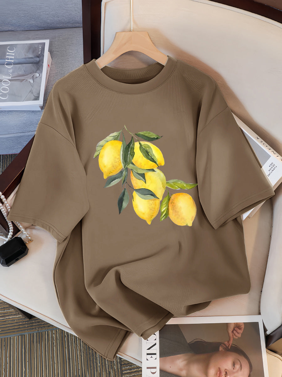 Camisetas con estampado creativo de limón para mujer, tops informales suaves a la moda