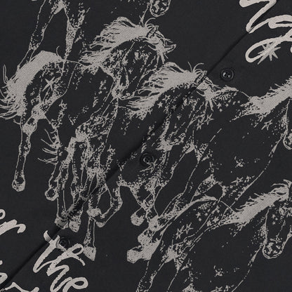 Horse group sketch printed short sleeved shirt